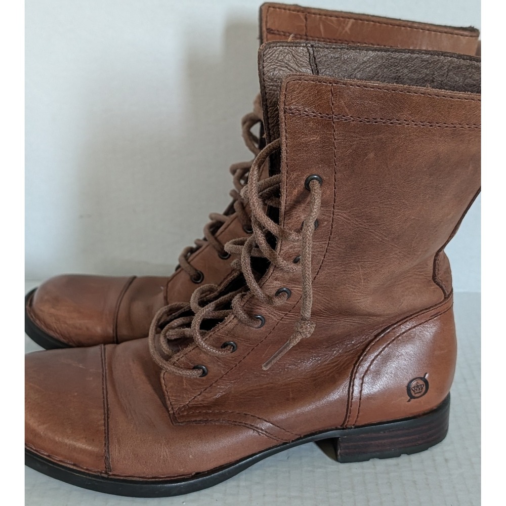 Børn Women's Brown Leather Lace Up Combat Ankle Boots Size 6.5